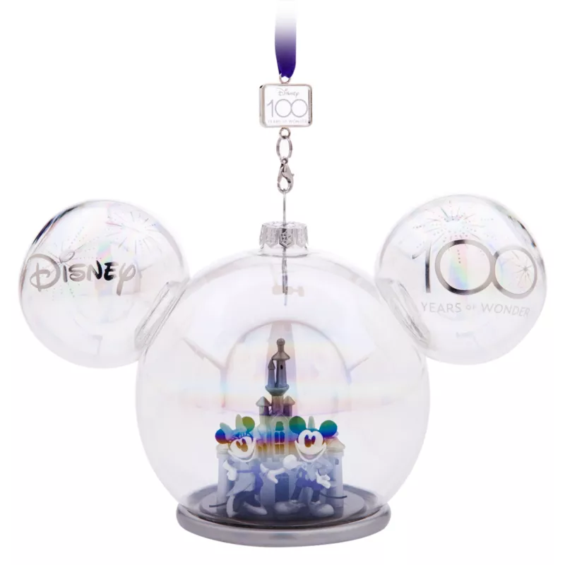Mickey And Minnie Mouse Glass Sketchbook Ornament, Disneyland - Disney100